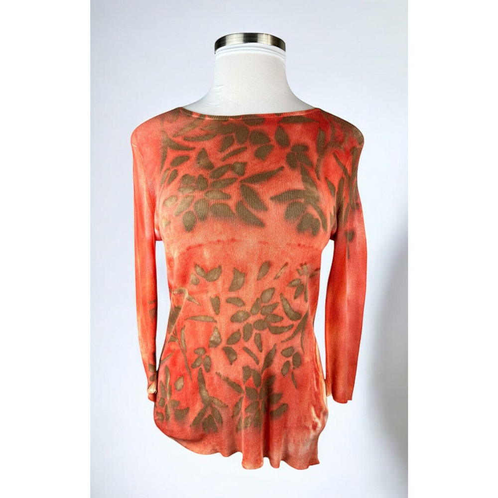 Marika Charles Orange Floral Semi Sheer Long Sleeve Top Women's Size 3 or Large?